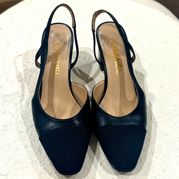 Chanel Black Slingback sz 37 - Picture 2 of 7